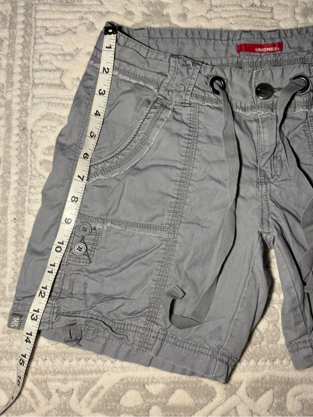 Y2K union bay grey cargo hiking shorts with tie waist🪩 - Picture 5 of 6